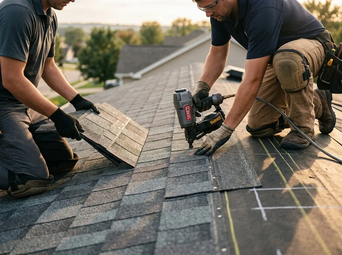 Professional roofer working on a residential roof in Kihei